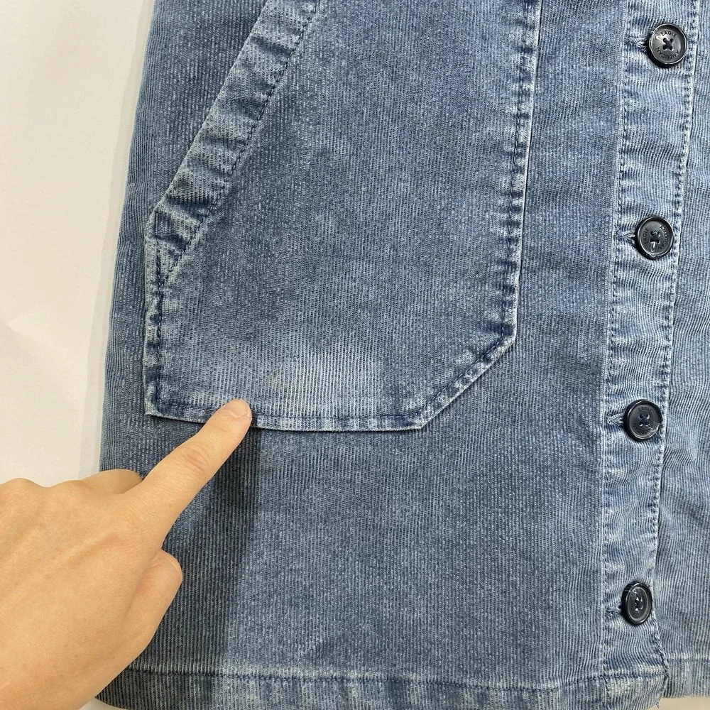 American Eagle Womens Corduroy Skirt Overalls Size M Blue Button Front Pockets